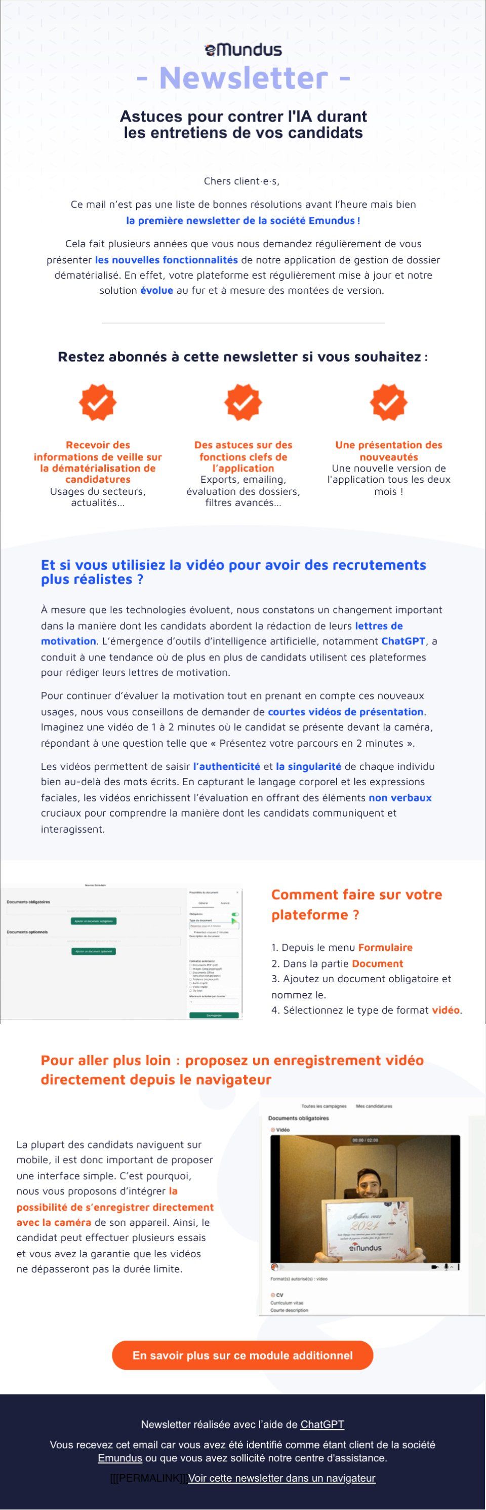 Capture de la newsletter n°1